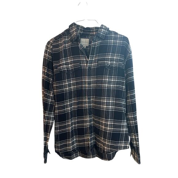 American Eagle Men’s Buffalo Check Button Up Flannel Size Large Black White - Picture 1 of 2